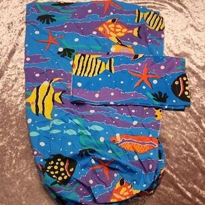 Vintage Tropical Fish twin fitted sheet + pillow sham set
